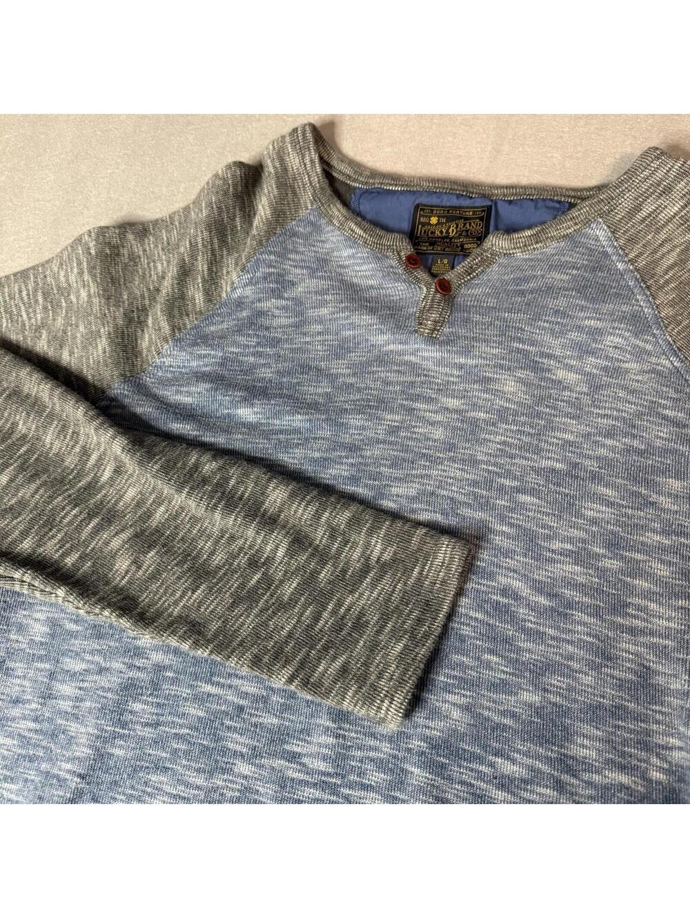 Lucky Brand Mens Long Sleeve Two Tone Raglan Henley Shirt Size Large Blue/Grey